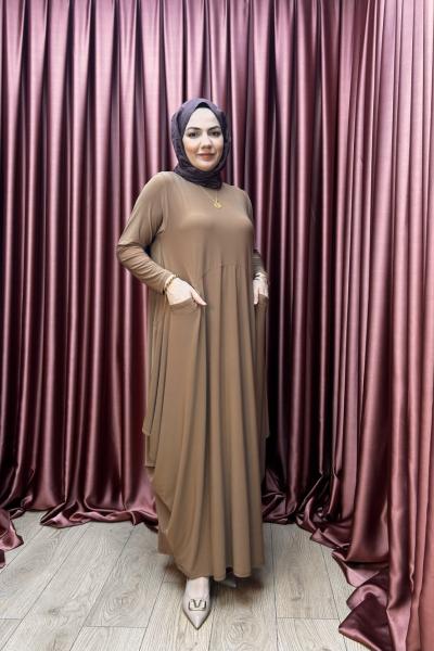 BODRUM CEPLİ ELBİSE Camel