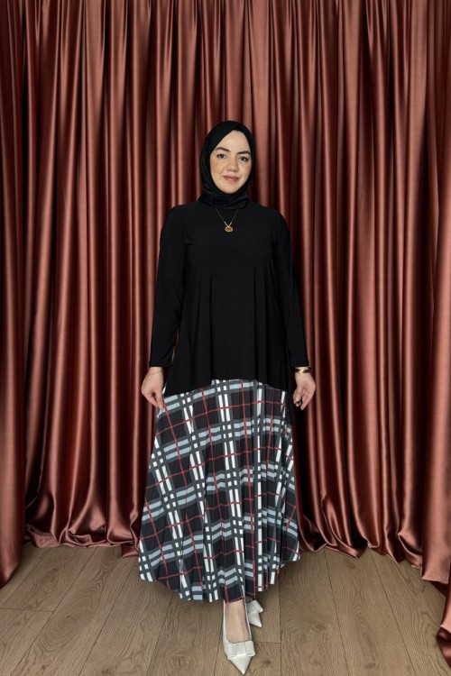 BURBERY DESENLİ ETEK TAKIM Siyah