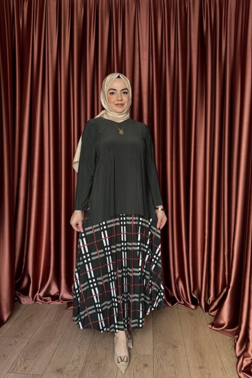 BURBERY DESENLİ ETEK TAKIM Haki