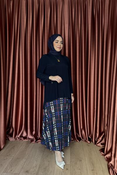 BURBERY DESENLİ ETEK TAKIM Lacivert