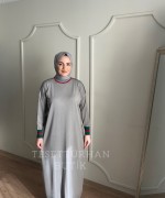 ÇİFT ŞERİT DETAYLI ELBİSE Gri