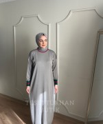 ÇİFT ŞERİT DETAYLI ELBİSE Gri