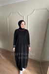 ÇİFT ŞERİT DETAYLI ELBİSE Siyah