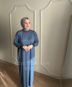 ÇİFT ŞERİT DETAYLI ELBİSE Mavi