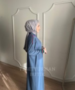 ÇİFT ŞERİT DETAYLI ELBİSE Mavi