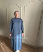 ÇİFT ŞERİT DETAYLI ELBİSE Mavi