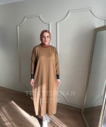 ÇİFT ŞERİT DETAYLI ELBİSE Camel