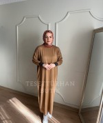 ÇİFT ŞERİT DETAYLI ELBİSE Camel