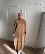ÇİFT ŞERİT DETAYLI ELBİSE Camel
