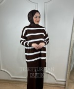 ÇİZGİLİ TRİKO TAKIM Acı Kahve