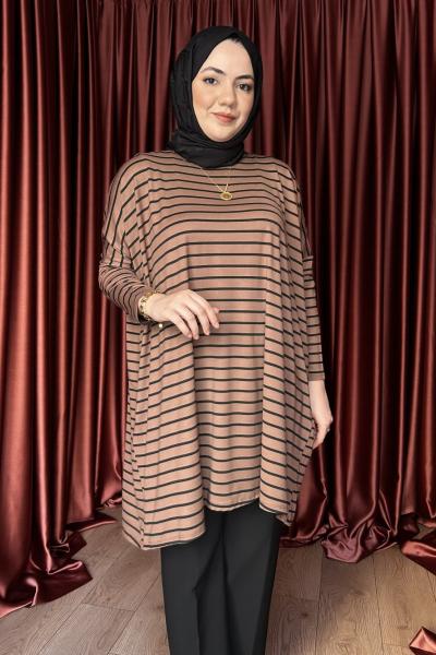 ÇİZGİLİ TUNİK Kahverengi