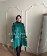 Düğme Detaylı Tunik Zümrüt
