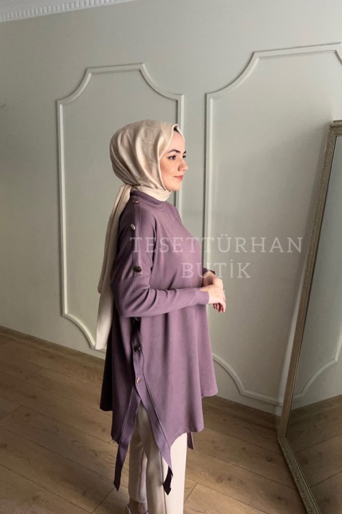 Düğme Detaylı Tunik Gül
