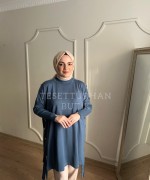 Düğme Detaylı Tunik Mavi