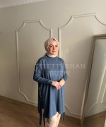 Düğme Detaylı Tunik Mavi
