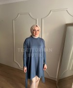 Düğme Detaylı Tunik Mavi