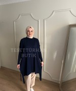 Düğme Detaylı Tunik Lacivert