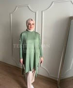 Düğme Detaylı Tunik Fıstık Yeşili