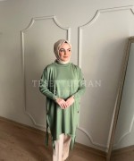 Düğme Detaylı Tunik Fıstık Yeşili