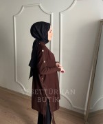 Düğme Detaylı Tunik Kahverengi
