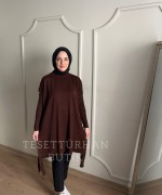 Düğme Detaylı Tunik Kahverengi