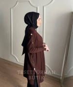 Düğme Detaylı Tunik Kahverengi