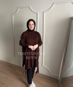 Düğme Detaylı Tunik Kahverengi