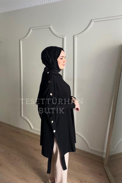 Düğme Detaylı Tunik Anadolu Siyahı