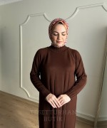 HARE TRİKO ELBİSE Kahverengi