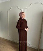HARE TRİKO ELBİSE Kahverengi