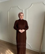 HARE TRİKO ELBİSE Kahverengi
