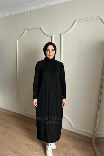 HARE TRİKO ELBİSE Siyah