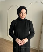 HARE TRİKO ELBİSE Siyah