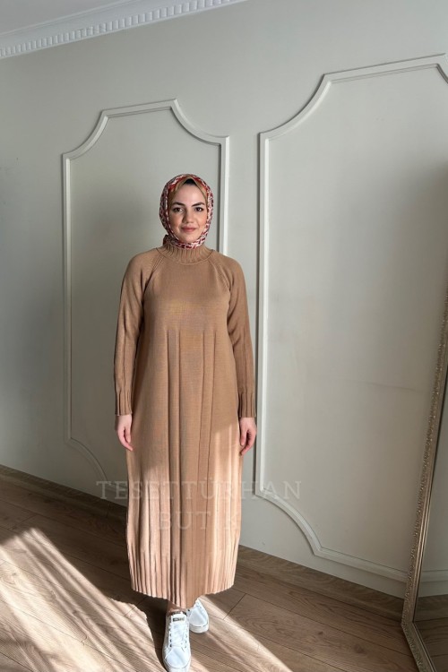 HARE TRİKO ELBİSE Camel