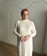 HARE TRİKO ELBİSE Ekru