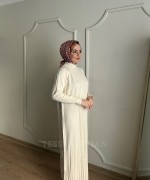 HARE TRİKO ELBİSE Ekru