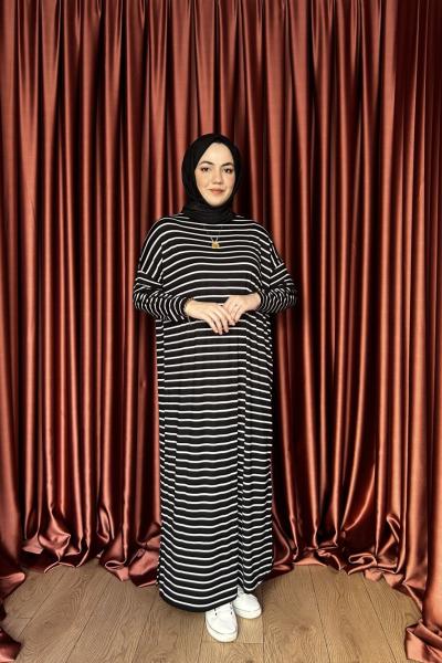KAMPANYALI ÇİZGİLİ ELBİSE Siyah