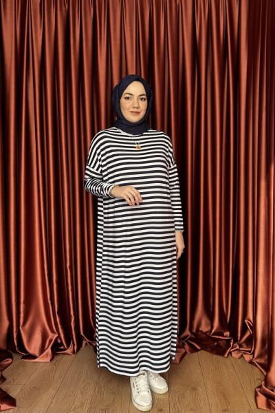 KAMPANYALI ÇİZGİLİ ELBİSE Lacivert Çizgili