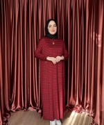KAMPANYALI ÇİZGİLİ ELBİSE Kırmızı