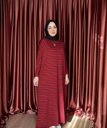 KAMPANYALI ÇİZGİLİ ELBİSE Kırmızı
