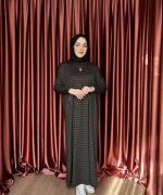 KAMPANYALI ÇİZGİLİ ELBİSE Haki