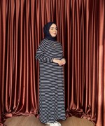 KAMPANYALI ÇİZGİLİ ELBİSE Lacivert