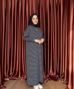 KAMPANYALI ÇİZGİLİ ELBİSE Lacivert