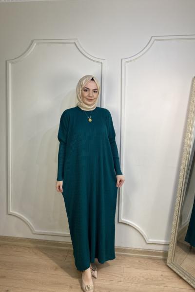 ÖRGÜ DESEN TRİKO ELBİSE Zümrüt