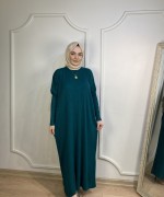 ÖRGÜ DESEN TRİKO ELBİSE Zümrüt
