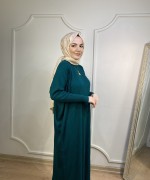 ÖRGÜ DESEN TRİKO ELBİSE Zümrüt
