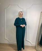ÖRGÜ DESEN TRİKO ELBİSE Zümrüt