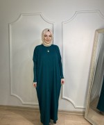 ÖRGÜ DESEN TRİKO ELBİSE Zümrüt