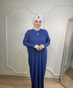 ÖRGÜ DESEN TRİKO ELBİSE Mavi
