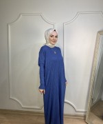 ÖRGÜ DESEN TRİKO ELBİSE Mavi